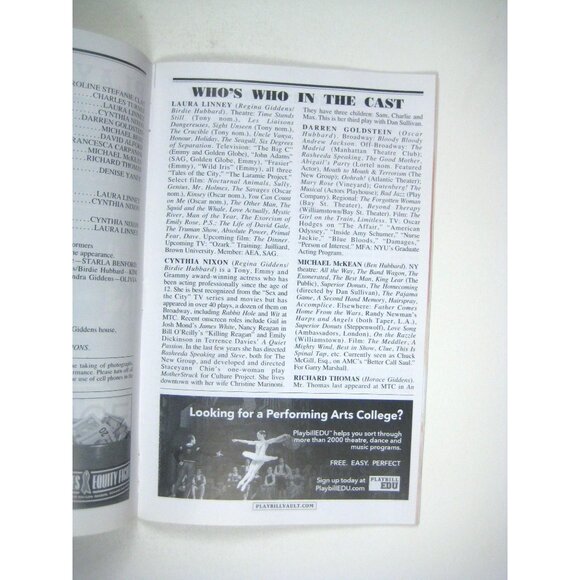 Little Foxes Playbill Opening Night 2017 Laura Linney Cynthia Nixon Manhattan - Picture 6 of 7